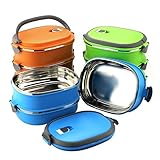 ixaer食品ストレージコンテナ、断熱材熱ランチボックスステンレススチール食品ストレージコンテナポータブル弁当ボックスwithハンドル、3層 オレンジ