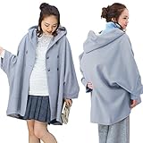 Sweet Mommy ママポンチョ 抱っこ おんぶ対応 ドルマンスリーブ 2段階ボタン フード付き 産前産後兼用 F ブルーグレー[ウール混・無地]