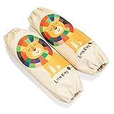 IOCSMART そでカバー绵とリネン制品腕カバー 防油 防汚 耐摩耗 描画作業用アームカバー 子供のホーム学校専用袖カバー (丈20cm) (ホワイト、LION KING)