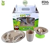 7-pieces Toddler Kids infant ORGANIC Dinnerware Including Divided Plate Spill Proof Stay Put Suction