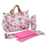 COMVIP ママ用トート 多機能 プリント ファッション マザーズバッグ 綿 ベビー用品収納 旅行用 外出 哺乳瓶収納 出産祝い プレゼント レッド