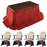 MOCA-MB 高さ調節機能付きダイニングこたつ6点セット レンガ×ブラウン 長方形 150x90 継ぎ脚 2段階調節 こたつ掛布団 回転椅子 MB-I-2700157