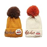 TAKIの部屋 2pcs　アンパンマン帽子　子供　ニット帽子　 ポンポン付き　防寒保温 秋冬　無地　可愛い ベビー ＆ キッズ size 48-54cm (黄色い+ベージュ)