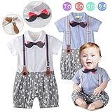 蝶ネクタイ ひげ マスターシュ サスペンダー ロンパース セット ＜ 95cmタグ　90-95cm白> 1才　２歳 [並行輸入品]