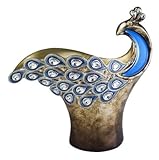 SINTECHNO K-4263-V2 Silver & Blue Bejeweled Pendants Peacock Decorative Vase, 15.25-Inch Height