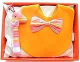 キコイ【日本製】 ベビーキッズ ギフトセット 蝶ネクタイスタイ×がらがら キリン オレンジピンク KIG0402