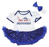 [キッズコーナー] アメリカの独立記念日 7月4日 Little Miss Independent ベビー服 ヘアバンド付き ワンピースドレス チュチュ (White, 3-6 Months) [並行
