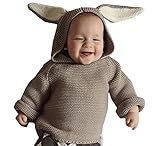 Plus Nao(プラスナオ) 子供用 ニット 耳付きフード パーカー シンプル 無地 アニマルデザイン 長袖 コットン100％ 男の子 女の子 ベビー キ グレー【長い耳】 80