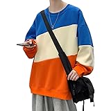 [Yezai] メンズ Tシャツ トリコロールスウェット シャツ 長袖 快適 柔らかい ハンサム プルオーバー ゆったり おしゃれ 丸襟 おおきいサイズ 人気 春 秋 冬 服