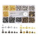 カシメセット レザークラフト3サイズ 4種色リベット スタッズ 底鋲 打ち具セットレザークラフト 工具 丸形6mm 8mm 12mm 穴あけ 打ち具 打ち台 パーツ DIY 手作り ベルト 布革細工 靴 ジーンズカバン収納ケース付き (240組)