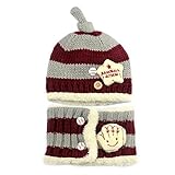 ニット帽 マフラー セット ベビー 赤ちゃん キッズ 子供 用 かわいい 防寒 ニット 帽子 (グレー/ワイン)