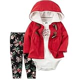 カーターズ（Carter's）女の子用赤ダッフルボタンxフード付きジャケットx黒花柄コーデパンツ上下3点セット (24months(83-88cm)) [並行輸入品]