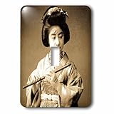 Scenes from the Pastマジックランタンスライド – ヴィンテージJapanese Geisha Playingフルートセピアトーン古い日本Musician – 照明スイッチカバー –