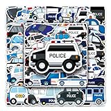 スポーツステッカーセット 50枚 防水 スポーツシールパック ステッカースーツケース 車 バイク ヘルメット スケボー ギターなどに適用 (パトカー)