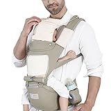 抱っこひも ベビーキャリア よだれカバー 新生児 スリング カバー ケープ 抱っこ紐 通気 夏用 メッシュ おんぶ紐 横抱き 収納 おんぶひも 昔ながら ガーゼ 臀部シット 6way (カーキ)