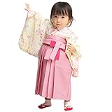 ベビー着物 着物袴セット 和風靴下付き 薄黄色 鞠/桜と星・ピンク縞 1-2才 中国製