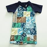 OCEAN＆GROUND オーシャンアンドグラウンド ベビー水着 ラッシュオール パッチワーク×ブルー 80cm