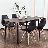 イームズダイニング5点セット 体に馴染むイームズチェア(木脚 DSW) 4人用 デザイナーズ(チャールズ・レイ・イームズ) 落ち着きあるブラウンテーブル 130×80cm お洒落な食卓セット (ブラック色)