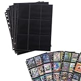 WISSUA トレカ ファイル カードファイル 2穴・3穴・4穴対応 9ポケットカードシート ポケモン、遊戯王と他のカードを集める ポケットサイズ7x9cm 両面18ポケット (ブラック, 50枚入り)