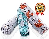 Premium Quality Muslin Baby Swaddle Blankets - 47x 47 3-Pack Unisex + BONUS Bib [並行輸入品]
