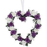 OurWarm花冠 バラ ハート花輪 ウェディングブーケ インテリア用 玄関飾り 結婚式飾りラブリー 店舗 玄関　壁掛け 庭園 飾り 結婚式 造花　撮影 道具 インテリアハートリース 約26ｘ27cm