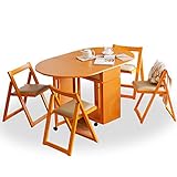 ダイニングテーブル 5点セット 完成品 伸縮 折り畳み コンパクトに収納 引き出し キャスター ナチュラル