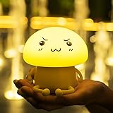 luxlumi絵文字Mushroomシリコン調光と充電式またはバッテリLEDタッチナイトライト子供、ギフトアイデア、保育園、子供、ティーン イエロー SY-006