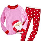 COCO1YA(ココイチヤ) クリスマス サンタ 衣装 ルームウェア キッズ　長袖パジャマ 幼児服 ベビー服 キッズ服 女の子 あったか 保温 保育園 プレゼント ガールズ 二点セット ピンク 水玉