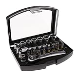 MagiDeal 28ピース多機能ミニラチェットレンチソケットビットセット修復ツール