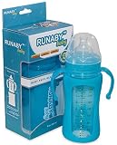 Glass Baby Bottle with Silicone Sleeve Wide Neck Blue 8oz by Runaby