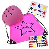 J@G 自転車 子供 大人用 ヘルメット カスタマイズステッカーシート ナップサック付き 10カラー 3サイズ (I-ピンク（艶消し）, M（54-58cm）)