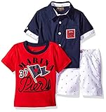 Nannette Baby Boys' 3 Piece Button Down Shirt Tee and Short Navy 18M [並行輸入品]