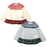 (ネイビー/95cm)ベビー服 女の子 トレーナー 長袖 UZULAND 裏パイル起毛 リボン 配色切替 チェック柄フリル スナップボタン 女児 ベビー