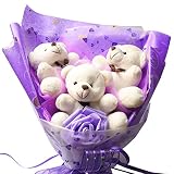 ベアブーケ　3匹　4種 アレンジメント 花 ギフト【 発表会　演奏会　プレゼント くま束 クマ束 花束 クマブーケ　造花　ブーケ　ウェディング　卒業　卒業祝い　卒園祝い　引越祝い　退職祝い】 (パープ