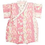 甚平 ベビー 女の子 じんべい 日本製生地 綿100% ロンパース ベビー服 うさぎ柄 うさぎ-ピンク-9776 80cm