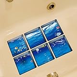 ozzptuuのセット6 PVC Bathtubステッカークリエイティブ3d TubアップリケVividノンスリップ壁のステッカーTattoos Fishes in Sea Pattern ブルー 7