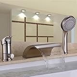Hiendure Waterfall Solid Brass Roman Tub Faucet Set with Hand Shower ,Brushed Nickel [並行輸入品]