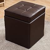 【収納 スツール】座れる＋片付く★ 1人掛け用 正方形 収納スツール ★ 椅子 チェア オットマン 収納ボックス クッション性 おしゃれ 色：ブラウン