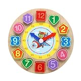 Domybest　クロック 木のおもちゃ キッズ　幼児　子供　積み木 はめ込み 形合わせ 幾何　パズル 時計の勉強 ウッドクロック 知育玩具 (C)