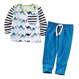 ベビー服　男の子 女の子　 長袖キャメル プリントパーカーとパンツアウトフィット (90(12-18M), ブルー)