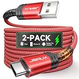 USB-C - USB A ケーブル 3.1A 高速充電 [2 パック 6.6 フィート]、JSAUX USB タイプ C 充電器コード Samsung Galaxy S20 S10 S9 S8 A51 A13、Note 20 10、LG G8 G7、iPhone 15/15 Pro Max に対応 -赤