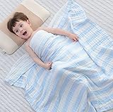 JINALV 6重ガーゼケットタオルケット 子供用/ベビー用 柔らかい肌触り　綿100%　お昼寝ケット ブランケット110*110cm (ブルー)