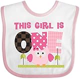 Inktastic – フクロウ1st Birthday Girl Baby Bib カラー: ホワイト