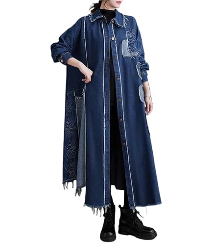 Amazon.co.jp: 長袖 デニムコート ユッタリ ロングコート フード付き