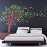 Large Brown and Green Tree Blowing in the Wind Tree Wall Decals Wall Sticker Vinyl Art Kids Rooms Te