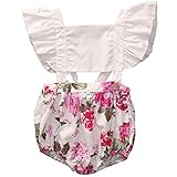 GRNSHTS Baby Girls Flower Print Buttons Ruffles Backless Romper Bodysuit (90 cm / 12-18 month Pink &