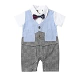 Baby Boy Suit紳士半袖ロンパース蝶ネクタイToddler幼児Outfit Onesie カラー: ブルー