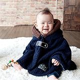 【アウトレット20％OFF】ベビー ポンチョ　もこもこファーの フード付き　2重仕立てのあったかい ベビー用 コート 防寒ポンチョ 3ヶ月～2才向け　DORACO 日本製 (ケーブルネイビー)