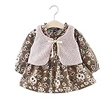 FEVON　ワンピース　ベビー　女の子　春秋　長袖　2点セット　可愛い　花柄　フリル　子供服　キッズドレス　ガールズ　ボレロ　ベスト　赤ちゃん　新生児　女児　おしゃれ　通園　入園式　プレゼント