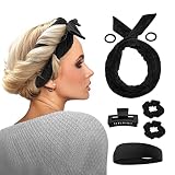 Heatless エクストラロング 61インチ ベロア カーリング リボン キット 女性用 - 熱くならない コットン オーバーナイト カール ヘッドバンド ソフト カーリング ロッド 眠れる (ブラック)